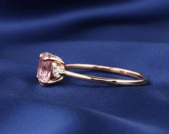 Pink Sapphire & Diamond Anniversary Ring, 14K Gold Plated 925 Sterling Silver, Elegant Promise Band, Luxury Jewelry Gift for Her