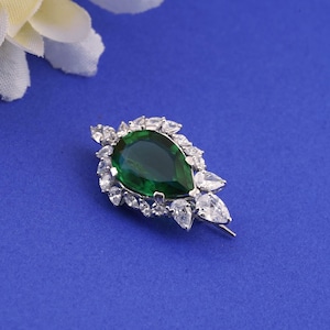 Broche verte poire diamants émeraude plaquée or blanc 14 carats, broche mariage/fiançailles pour femme, broche en argent sterling 925 pour elle