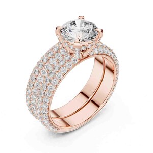 Moissanite Gold Bridal Ring Set, 14k Solid Gold Handmade Ring, Round Diamond Band Ring Set For Girls, Women Bridal Ring Set, Gift For Her
