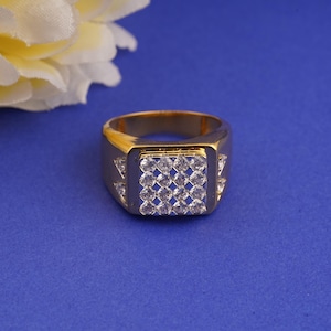 Moissanite Mens Gold Ring, Handmade Round shape Diamond Ring, 925 sterling Silver Mens Jewelry, 14k Gold Plated Wedding Ring, Gift For Him