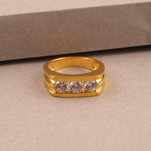Men&#39;s Gold Diamond Ring, Round Shape Moissanite Ring, 14k Gold Plated Handmade Ring, 925 Sterling Silver Wedding Men&#39;s Ring, Gift For Him