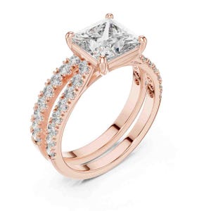 Handmade Women Bridal Ring Set, Girls Band Ring Set, 14k Solid Gold Rings For Bride, Princess/Round Diamond Ring, Moissanite Ring For Her