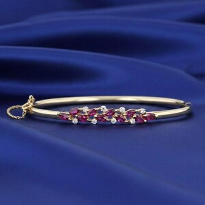 Marquise Cut Ruby Bangle Bracelet, 14K Yellow Gold Plated, 925 Sterling Silver July Birthstone , Luxury Gift For Her