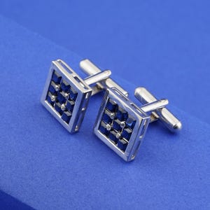 Blue Sapphire Silver Cufflinks, Princess Shape Diamond Formal Suit Shirt Cufflinks, 14k White Gold Plated Cufflinks For Men&#39;s, Gift For Him