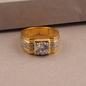 Gold Moissanite Ring, Round Shape Diamond Ring, 14k Gold Plated Handmade Ring, 925 Sterling Silver Ring For Women&#39;s, Wedding Ring For Men&#39;s