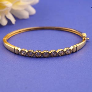 Women Diamond Bangle Bracelet, 14k Gold Plated 925 Sterling Silver Bangle, Handmade Round Stone Bangle, Unique Design Bangle, Gift For Her