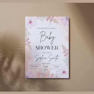 Floral Baby Shower Invitation Template | Editable Canva Baby Shower Invite | Printable Girl Baby Shower | Instant Download PDF