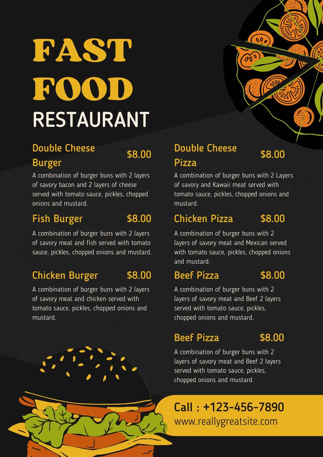 Fast Food Menu Template | Restaurant Editable Menu | PDF Instant ...