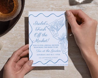 Floral Bridal Shower Invitation: Blue & White Template (Digital Download)