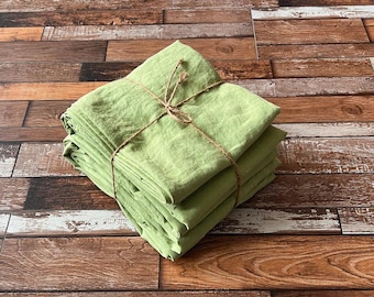 Groene thee 100% Franse linnen lakenset, zacht gewassen beddengoed, ademende luxe 4-delige set, (1 hoeslaken 1 laken 2 kussenslopen)