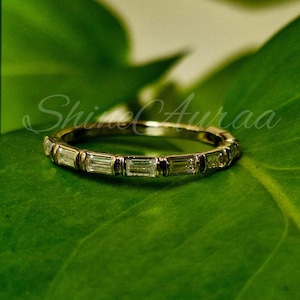 Baguette Half Eternity Moissanite Band, Dainty Wedding Ring, Stacking Diamond Ring, 14k Gold Band, Baguette Wedding Ring, Matching band Gift