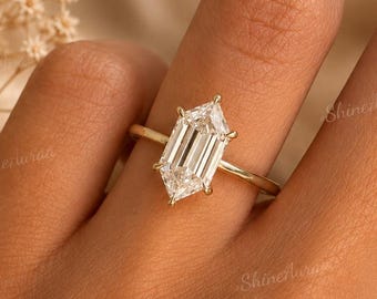 Antique 3 CT Dutch Marquise Cut Solitaire Moissanite Engagement Ring 14K Solid Gold Hidden Halo Hexagon Bridal Wedding Ring Anniversary Gift