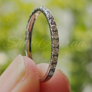 3/4 Eternity Moissanite Wedding Band, Pave Setting 14k White Gold Ring, Stacking Ring, Matching Band, Anniversary Gifts, CZ diamond band