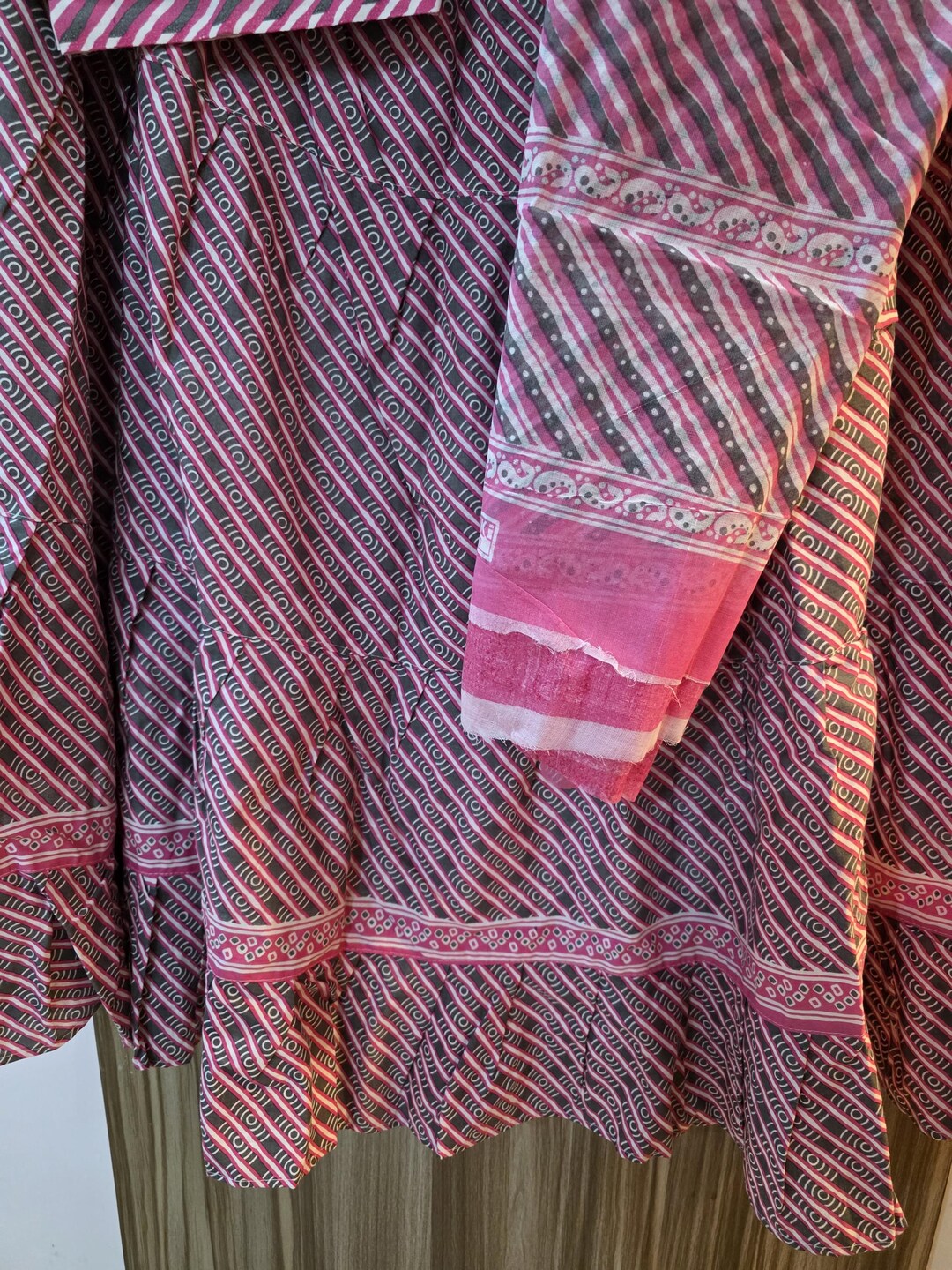 Cotton Gopi Dress Set in Pink With Grey and White Accents - Etsy