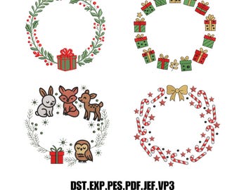 Christmas Wreath Embroidery Designs, Holly, Frames (Digital Download)