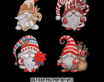 Christmas Gnome Embroidery Designs | Holiday Machine Embroidery (PDF)