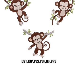 Baby Monkey Embroidery Design – Safari Animal Theme (Instant Download, 9 Sizes)