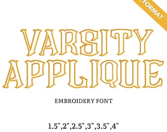 Varsity-borduurlettertype, BX-lettertype, alfabet machineborduurontwerp, pes-lettertype voor borduurwerk, universiteitslettertype BX, universiteitslettertype, 6 maten