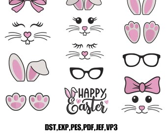 Easter Bunny Embroidery Designs Bundle, Machine Embroidery Files (9 Sizes, Digital Download