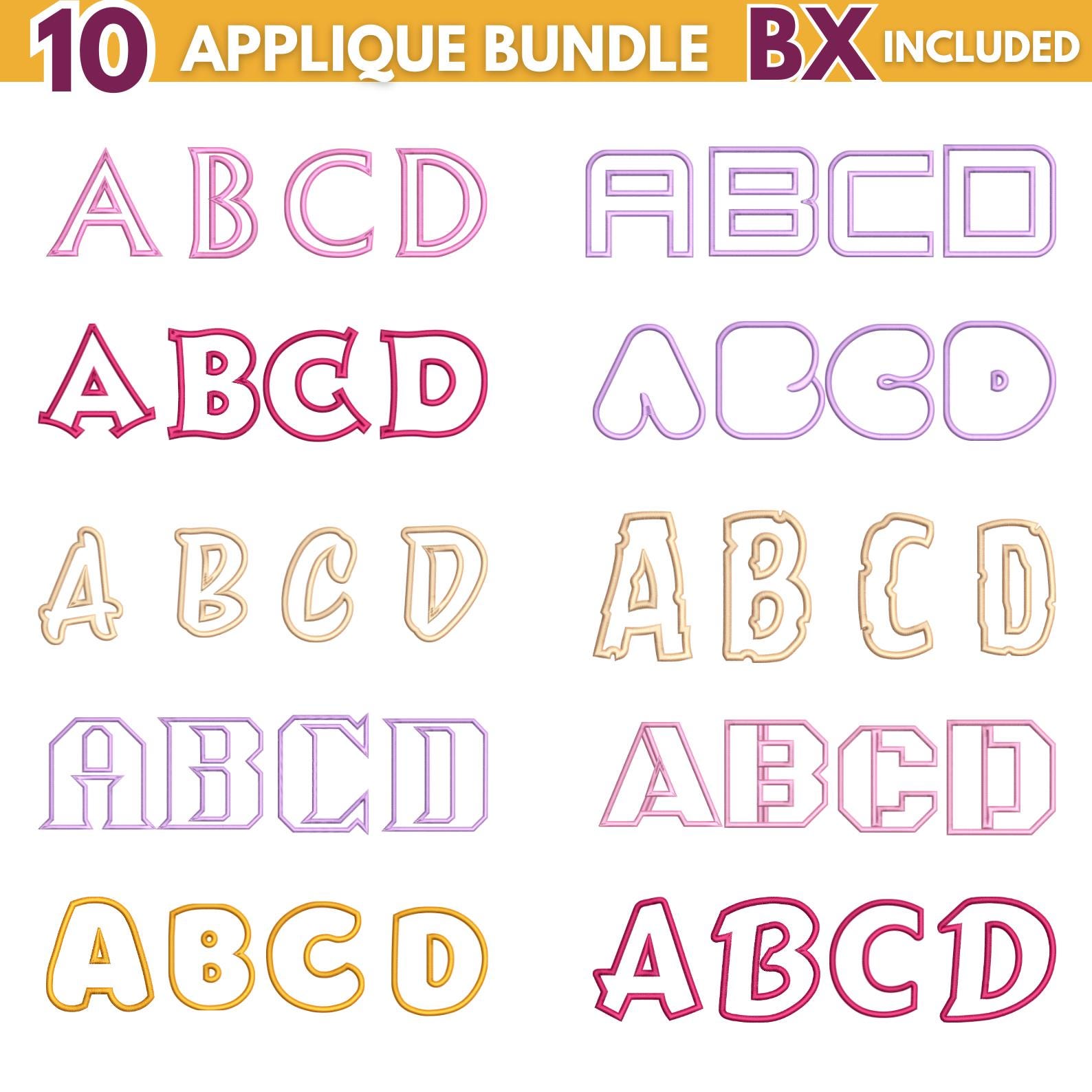 Applique Embroidery Font, 10 Alphabet Designs, Multiple Sizes (instant ...