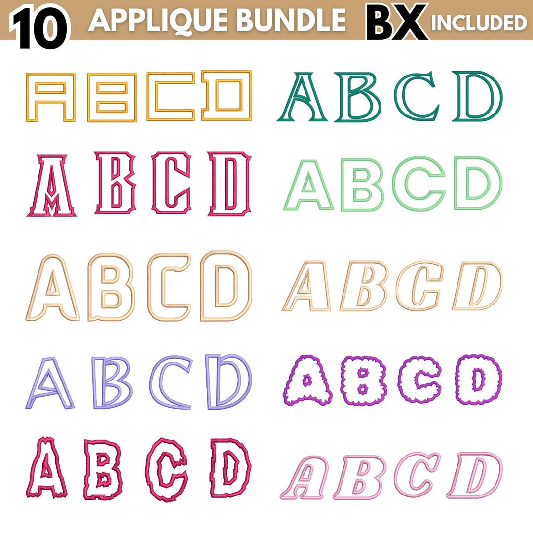 Applique Embroidery Font, 10 BX Alphabet Designs (instant Download) - Etsy