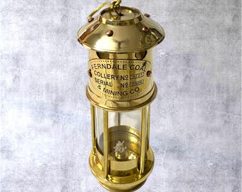 Brass Coal Miner's Lamp, Ferndale Colliery Collectible, Nautical Industrial Decor
