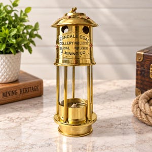 Brass Mining Lamp, Oil Lantern With Glass Chamber, Miner's Lamp