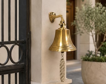 Brass Ship Bell with Rope – Nautical Wall-Mounted Doorbell