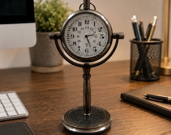 Personalisierte Messing Schreibtischuhr, individuell gravierte Tischuhr, Retro Home Office Dekor