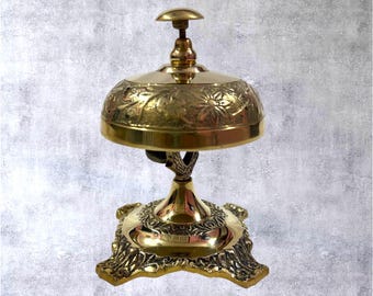 Brass Table Bell - Engraved Desk Bell for Reception, Hotel, Spa, Restaurant & Home Decor