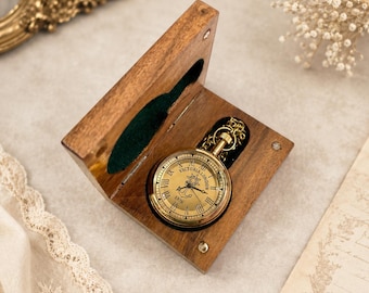 Personalized Pocket Watch Custom Engraved Gift Wooden Box Vintage Groomsmen Anniversary Keepsake