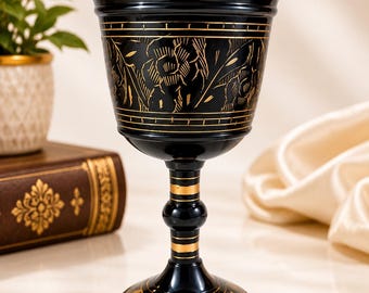 Black Gold Goblet, Vintage Wine Chalice, Gothic Drinkware, Medieval Bar Decor, Renaissance Style Gift