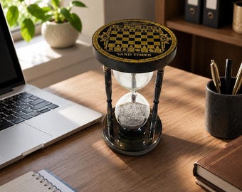 Brass Chess Hourglass Timer, Retro Sand Clock Decor, Luxury Study Table Ornament, Collector Display Piece