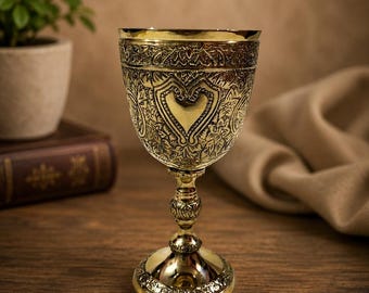 Personalized Brass Goblet, Custom Engraved Chalice, Medieval Drinkware, Vintage Wedding Keepsake Gift