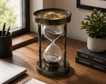 Vintage Hourglass Compass Sand Timer Nautical Decor Antique Style Desktop Gift Maritime Office Accent