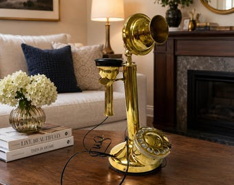Brass Candlestick Telephone – Retro Style Desk Phone for Home, Office, Decor & Collectors