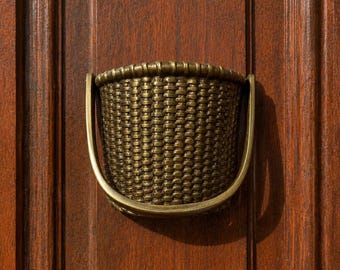 Brass Basket Door Knocker Woven Design Entry Hardware Rustic Front Entrance Decor Housewarming Gift