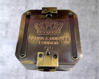 Kelvin & Hughes 1917 Brass Compass Replica – Antique Nautical Maritime Gift – Vintage Pocket Navigation Decor