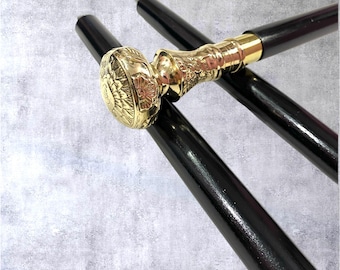 Brass Handle Wooden Walking Stick - Wooden Cane for Men & Women - Sturdy Decorative Mobility Aid