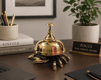 Brass Crab Desk Bell - Coastal Nautical Decor