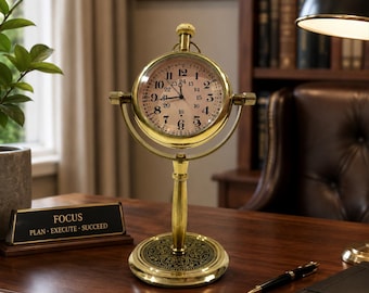 Personalized Brass Desk Clock Custom Engraved Nautical Timepiece Anniversary Gift Office Decor