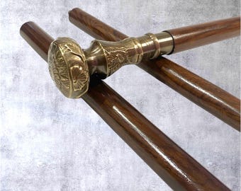Brass Handle Wooden Walking Stick - Elegant Mobility Cane, Gift for Men