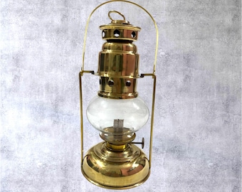 Brass Hurricane Lantern, Vintage Oil Lamp Decor, Rustic Nautical Lantern, Coastal Home Accent