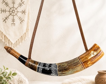 Medieval Viking Horn Instrument Authentic Nordic Bugle with Leather Strap Historical Gift for Men