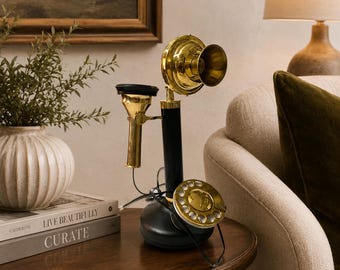 Victorian Style Brass Telephone Vintage Rotary Dial Decor Antique Desk Accessory Home Office Display