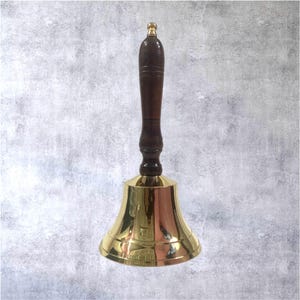 Large Brass Hand Bell with Wooden Grip - Dinner Bell, Service Bell, Wedding Bell, Classroom Bell,Personalized Gift