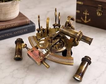 Brass Sextant Compass Replica, Vintage Navigation Instrument, Nautical Collector Display for Home Office