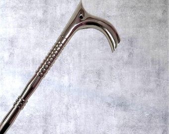 Tactical Walking Stick with Ergonomic Handle - Sturdy Silver Metal Cane for Hiking, Survival, Security, Balance & Daily Walking Support