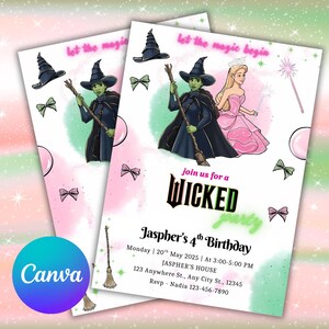 Editable Wicked Birthday Party Invitation, Wicked Party Invitation, Birthday Surprise, Invitation Template, Canva Template, Instant Download