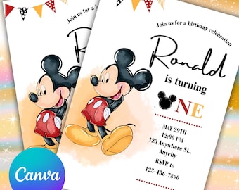 Mickey Mouse Birthday Invitation, Printable Invitation Mickey, Mickey Mouse Themed Invitation, Mickey Invite, Mickey Mouse digital birthday